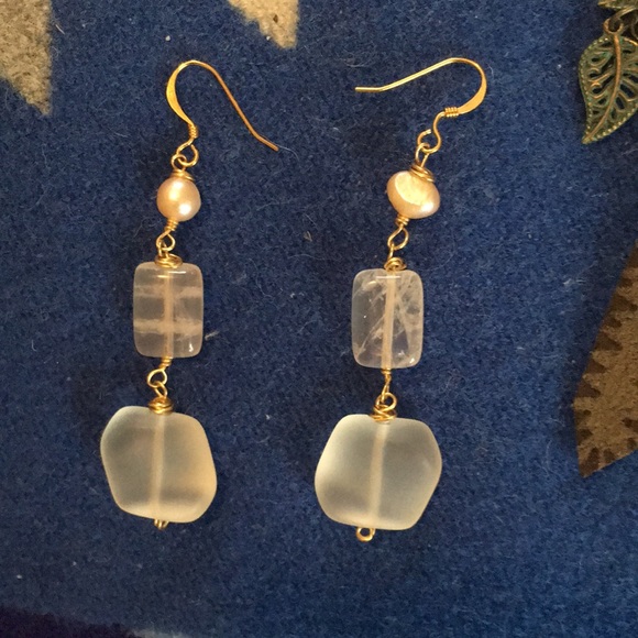 Earring Bundle- Leather Wood Hoops Sea Glass Pearl - Picture 4 of 4